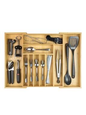 KitchenEdge Premium Bamboo Expandable Silverware and Utensil Organizer for Kitch